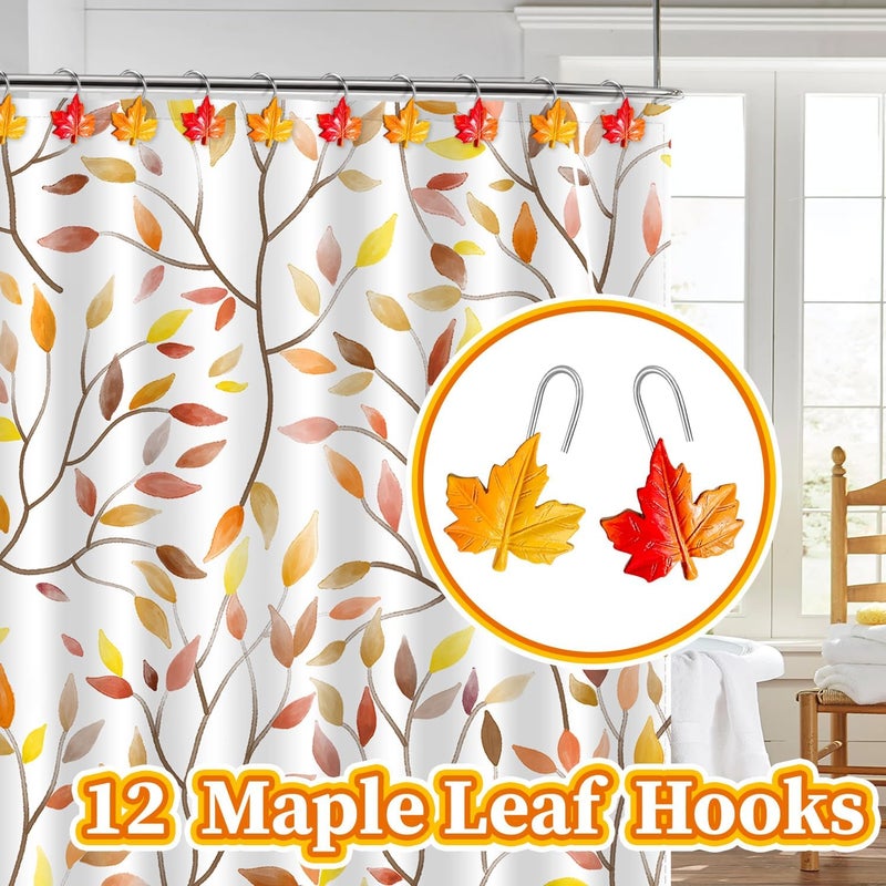 AamAccess Fall Maple Leaf Shower Curtain Hooks Rings, Autumn Thanksgiving Home Decorativ Rust Resistant Hangers, 12PCS Shower Hooks for Bathroom Shower Rod, Bedroom, Living Room - Image 5